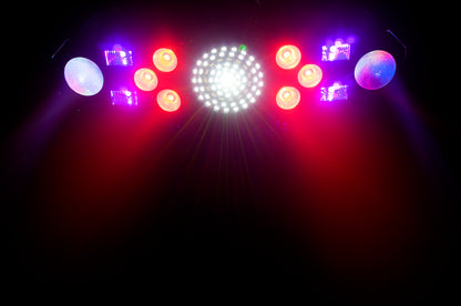 (4) Furious Five RG RGBW+UV LED DMX Laser/Strobe/Derby Effect Lights