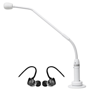 Peavey PM 18S Podium Mic Wht White Microphone Cardioid Mic PM18S+Mackie Earbuds