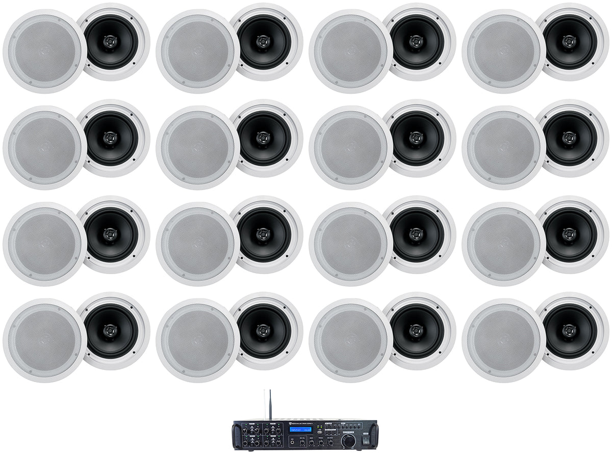 Rock Zone 8 Channel Multi Room Receiver+(32) 8" White Ceiling Speakers