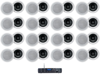 Rock Zone 8 Channel Multi Room Receiver+(32) 8" White Ceiling Speakers