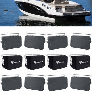 (8) Rockville HP65S 6.5" Black Marine Box Speakers w/ Swivel Brackets+Covers For Boats