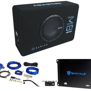 Memphis Audio MBE8S24 8" Loaded Subwoofer+Sub Box Enclosure+Amplifier+Wire Kit