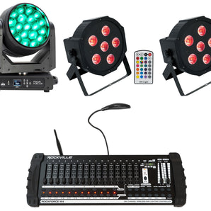 American DJ Focus Flex L19 Wireless DMX Moving Head Light+Controller+Up-Light