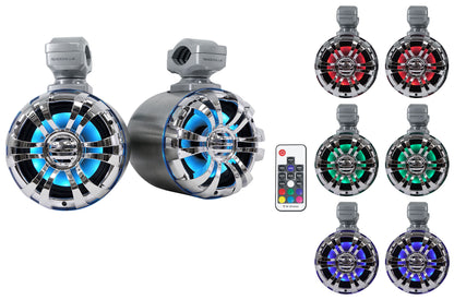 (4) 5.25" LED Silver Tower Speakers and PS40 Bluetooth Amp For ATV/UTV/RZR