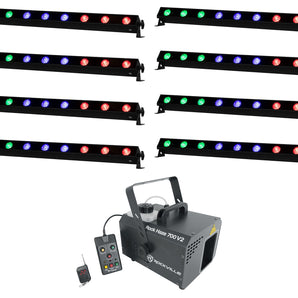 8) American DJ ADJ UBL6H IP20 6x20w LED RGBAL Wash Light Strip Bars+Haze Machine