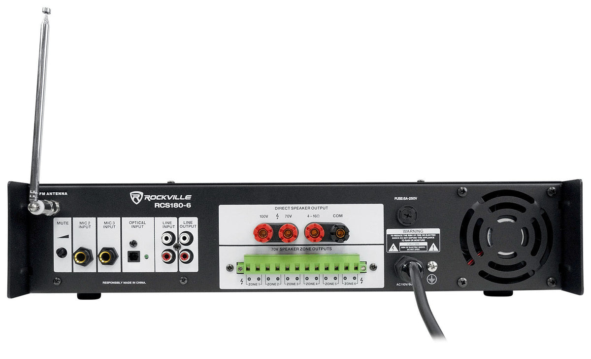 RCS180-6 70v Commercial Amplifier Amp+(2) Line Array Speakers in White