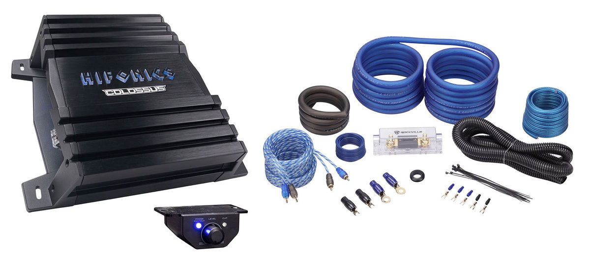 HAC-1500.1D 1500w Mono Amplifier 1 Ohm Class D Car Audio Amp + Wire Kit