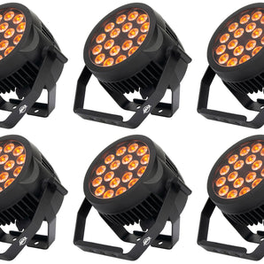 (6) American DJ 18P HEX IP 18 x 12W Outdoor RGBAW+UV LED DMX Par Can Wash Lights