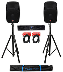 Crown XLi1500 Amplifier + (2) Rockville SPGN158 15in Speakers + Stands + Cables