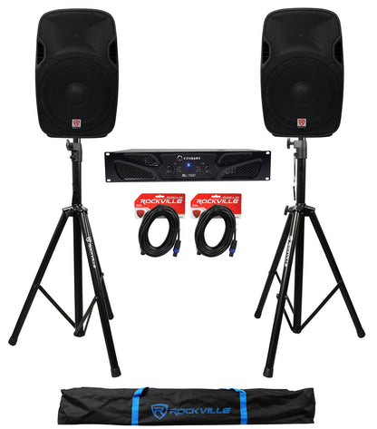 Crown XLi1500 Amplifier + (2) Rockville SPGN158 15in Speakers + Stands + Cables