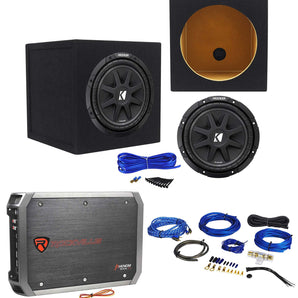 KICKER 43C104 Comp 10" 300 Watt Car Subwoofer+Amplifier+Amp Kit+Sealed Sub Box