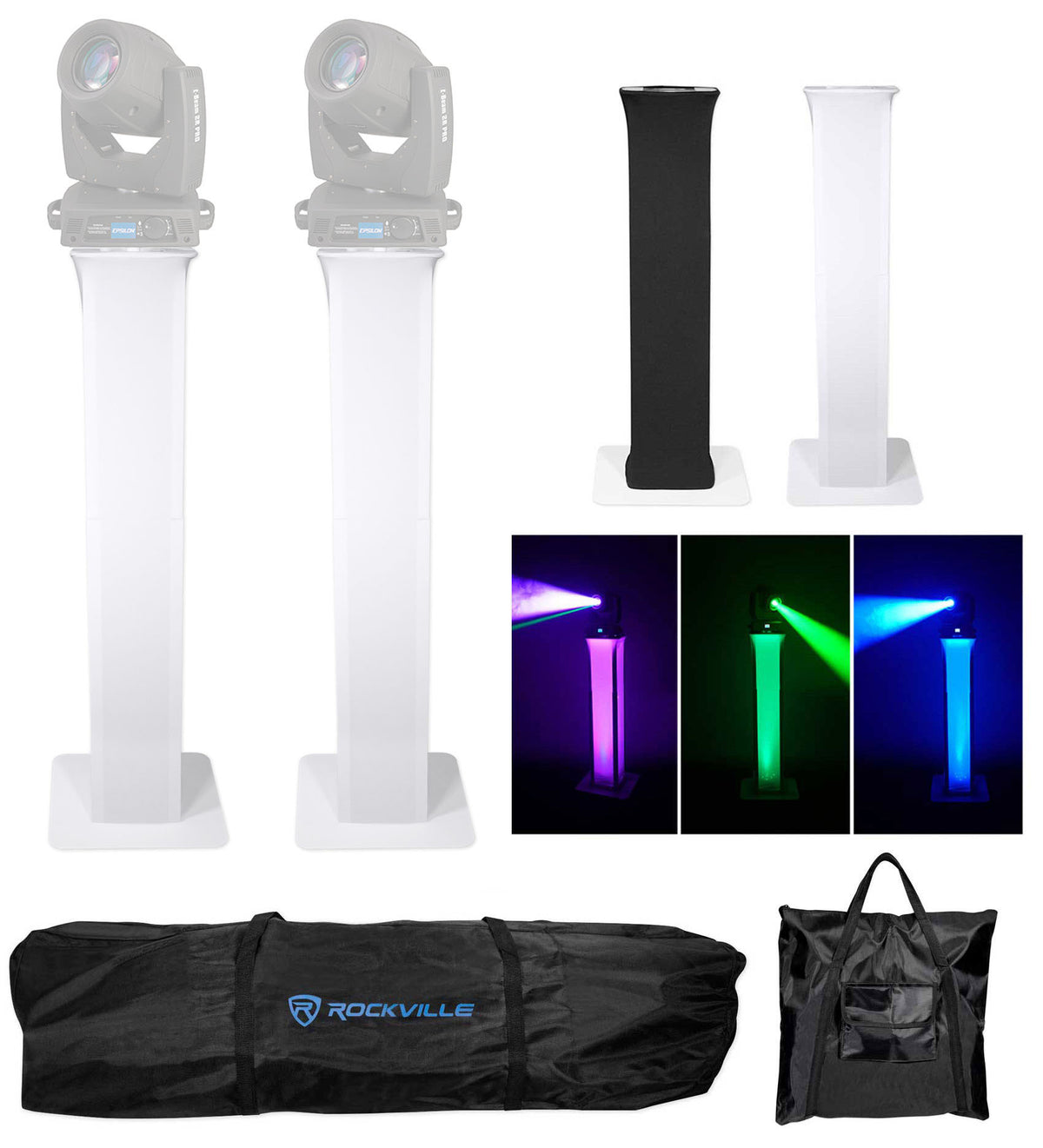 (2) Totem Stands+Black and White Scrims For (2) Epsilon E-Beam 2R Pro Hybrid