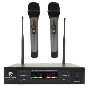 Rockville RWM65U Dual UHF 15 Channel Metal Handheld Wireless Microphone System