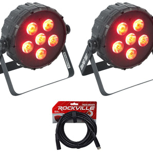 2) Chauvet DJ SLIMPAR T6 BT RGB LED DMX Wash Par Up-Lights w/Bluetooth+DMX Cable