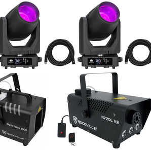 2) American DJ Vizi Beam CMY LED DMX Gobo Moving Head Lights+Hazer+Fogger+Cables