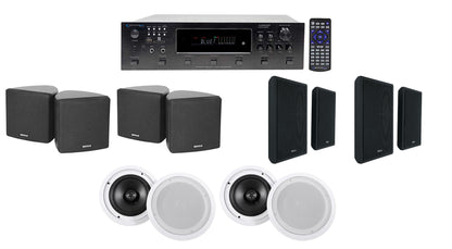 6-Zone Receiver, Black Cube, Wall & White 8" Ceiling Spk