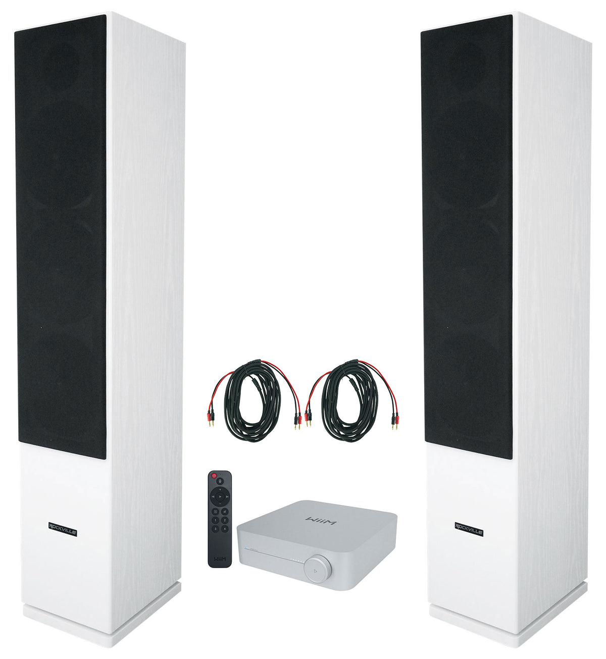 (2) Rockville Rocktower 64W White Home Audio Tower Speakers+Bluetooth/Wifi Amp