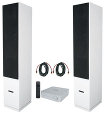 (2) Rockville Rocktower 64W White Home Audio Tower Speakers+Bluetooth/Wifi Amp