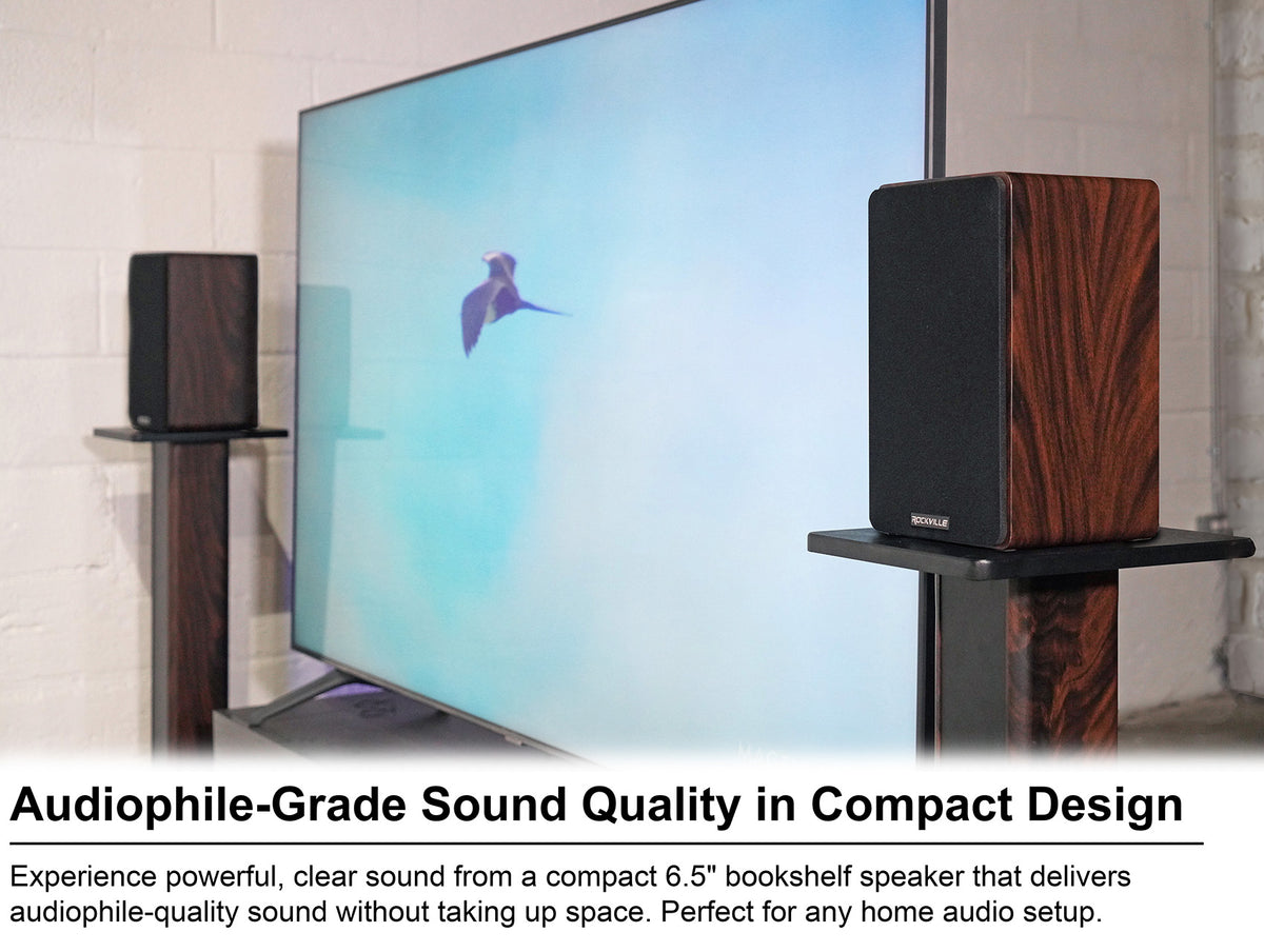 RockShelf 68D 400w Dark Wood 6.5" Bookshelf Speakers+36" Stands