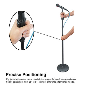 Rockville RVMIC4 v2 Round-Base Pro Mic Stand w/ Metal Quick-Release Hand Clutch