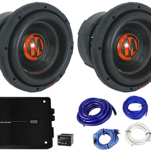 2) Memphis Audio MOJO MJP844 8" 1500w Competition Car Subwoofers+Amplifier+Wires