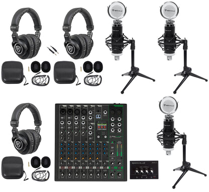 3-Person Podcast Recording Kit with ProFX10v3+ Mixer and Desk Stands