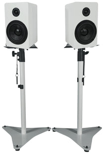 RockShelf 54W 5.25" Home Bookshelf Speakers+White Adjustable Stands