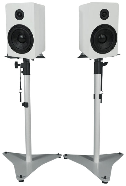 RockShelf 54W 5.25" Home Bookshelf Speakers+White Adjustable Stands