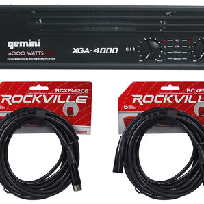 Gemini XGA-4000 4000w Pro DJ/PA Live Sound Power Amplifier+XLR Cables XGA4000