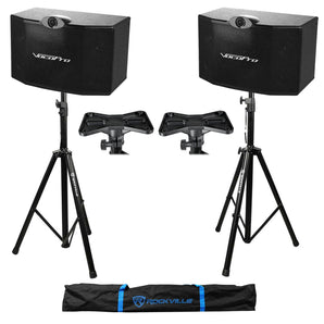 (2) Vocopro SV-500 3-Way 10" Karaoke Speakers + Tripod Stands SV500