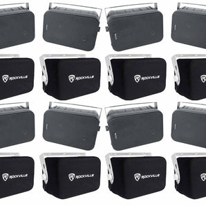 (8) Rockville HP65S-8 Black Outdoor Speakers+Waterproof Covers For Restaurant/Bar/Cafe