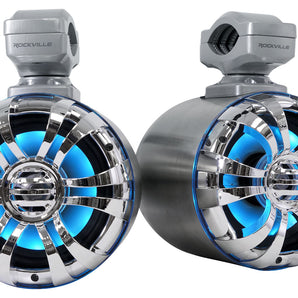 2) Rockville WB50KLS SILVER 5.25" 250w Metal Marine Wakeboard LED Tower Speakers