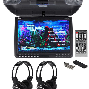 TView T137ADV 13" Black Flip Down Car Monitor DVD USB SD + 2 Wireless Headphones