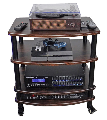 RockShelf 68D Dark Wood 6.5" Bookshelf Speakers+36" Stands+Rack