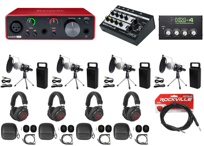 4-Person Podcast Podcasting Recording Kit w/Mics+Stands+Headphones