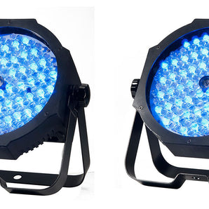 (2) Eliminator American DJ MEGA GO PAR 64E RGB+UV DMX Par Can Stage Wash Lights