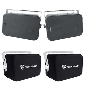 4 Rockville 6.5" Black 500w Outdoor Speakers+Waterproof Covers For Restaurant/Bar/Cafe