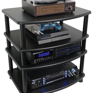 Rockville FLX BLACK Adjustable Height 5 Shelf Home Theater A/V Audio Rack Stand