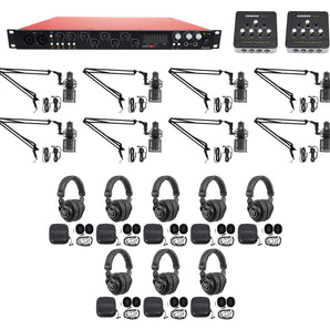 Focusrite 8-Person Podcast Podcasting Kit w/Interface+Mics+Headphones+Boom Arms