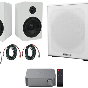 2) Rockville RockShelf 58W 5.25" White Bookshelf Speakers+Wifi Amp Receiver+Sub