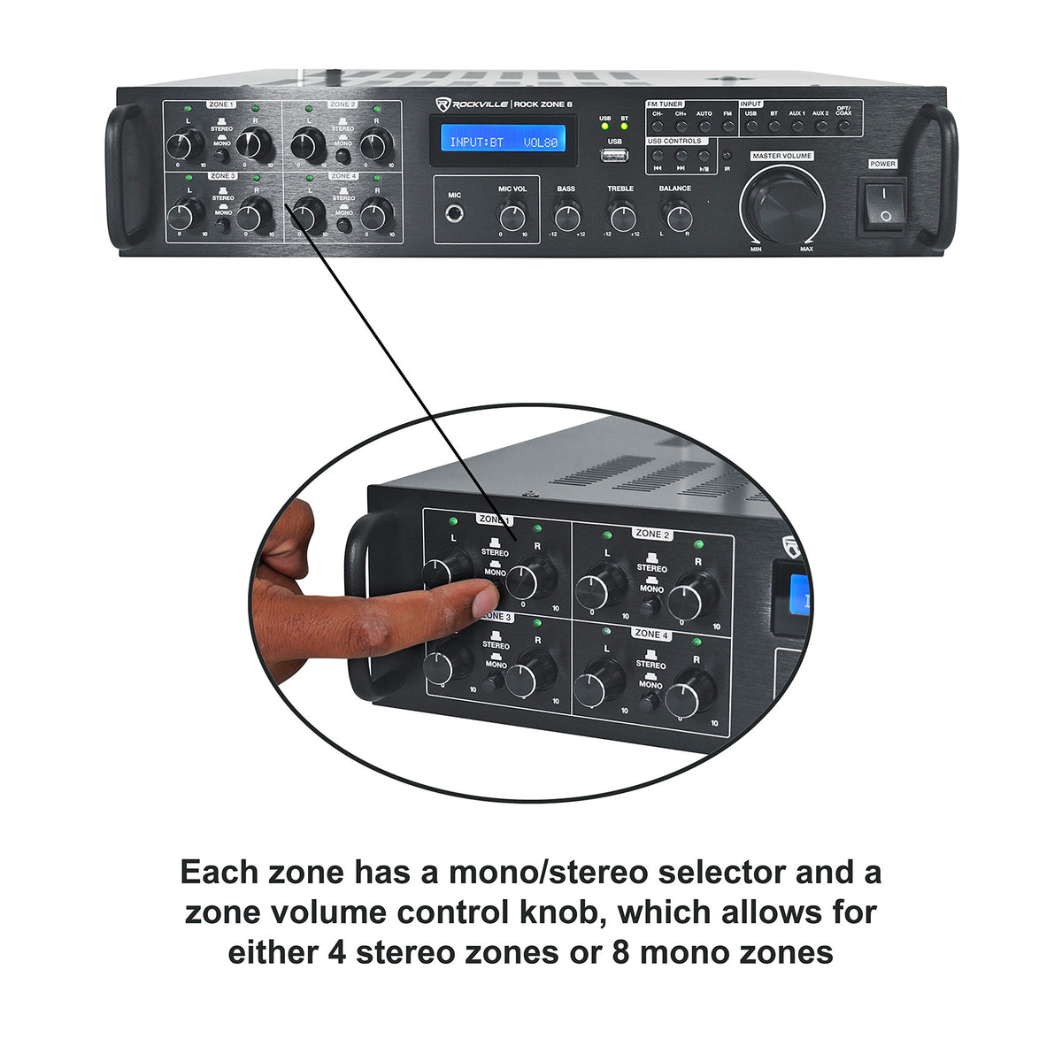 Rock Zone 8 Channel Multi Room Receiver+(32) 8" White Ceiling Speakers