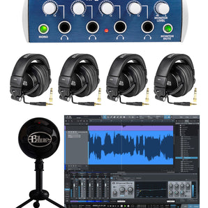 PRESONUS HP4 Headphone Amplifie+(4) HD9 Studio Headphones+Snowball Studio Mic