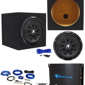 KICKER 43C104 Comp 10" 300w Subwoofer+Sealed Sub Box+Mono Amplifier+Amp Kit