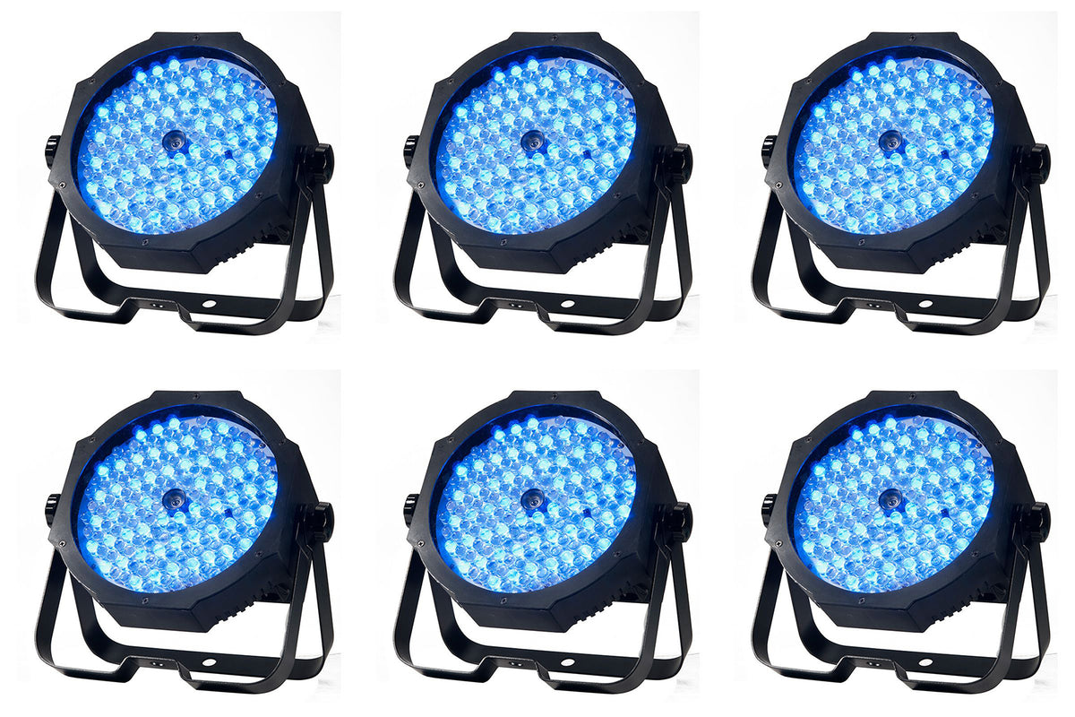 (6) Mega Go Par 64E RGB+UV DMX Par Can Stage Wash Lights