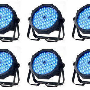 (6) Eliminator American DJ MEGA GO PAR 64E RGB+UV DMX Par Can Stage Wash Lights