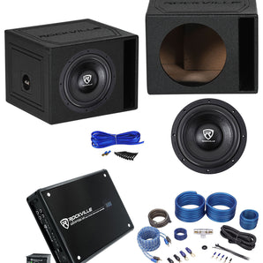 Rockville W10K6D2 V2 10" 2000w Subwoofer+Vented Sub Enclosure+Amplifier+Amp Kit