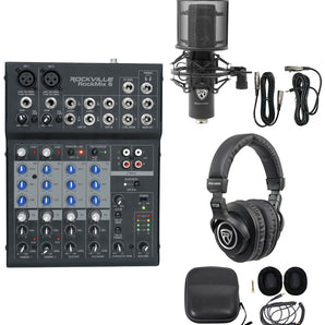 Rockville ROCKMIX 8 Channel USB Mixer w/Compressor/Bluetooth + Mic + Headphones