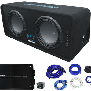 Memphis Audio M7E12D1 M7 Dual 12" 3000w Loaded Car Subwoofers+Amplifier+Wire Kit