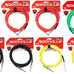 10 Rockville 10' 1/4" TS-1/4'' TS Guitar/Instrument Cable (5 Colors x2 of each)