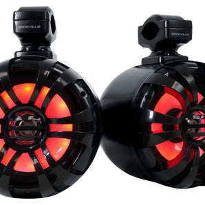 Pair Rockville WB65KLS BLACK 6.5" 300w Metal Marine Wakeboard LED Tower Speakers